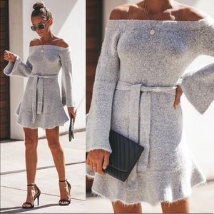 NWOT* VICI gray off shoulder sweater dress w/ tie